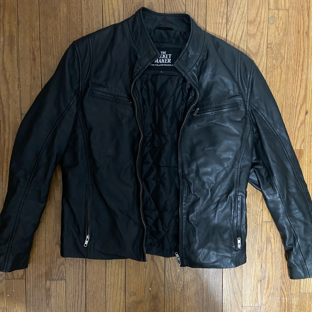 Mens Black Leather Jacket Size Large